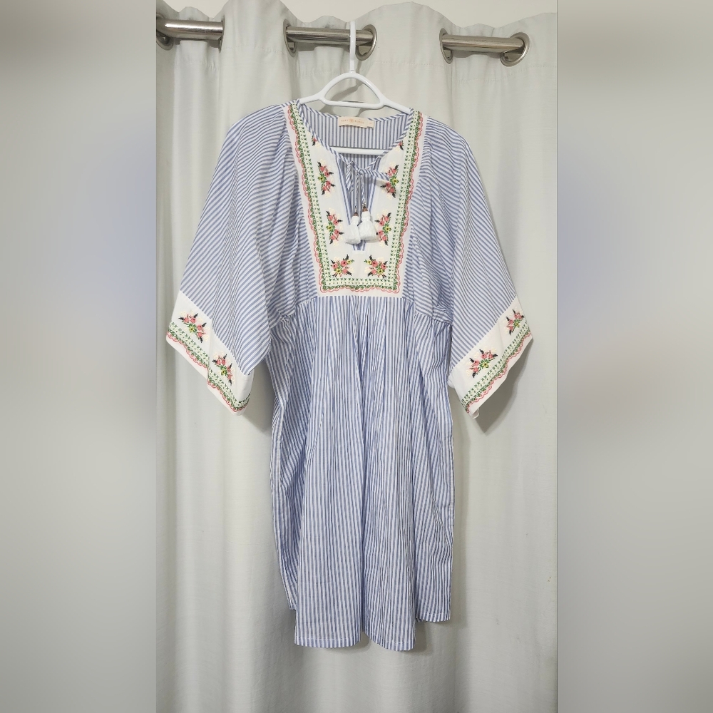 Tory Burch Striped Swim Coverup Dress In Blue